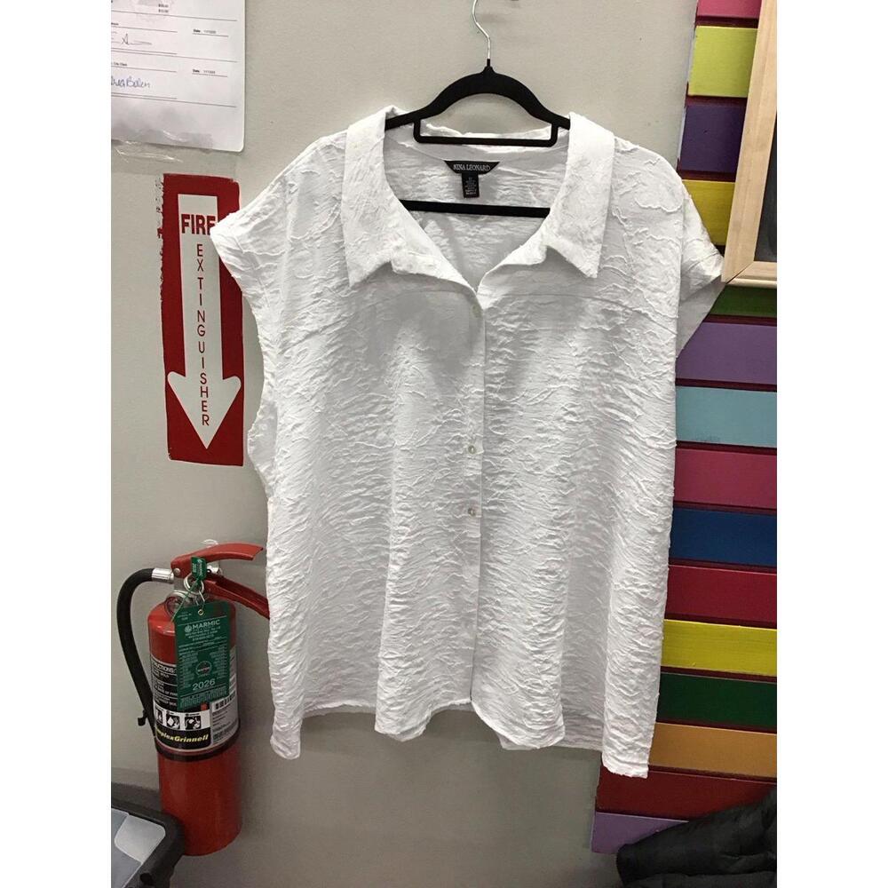Nina Leonard women’s summer button down 3X textured new from HSN